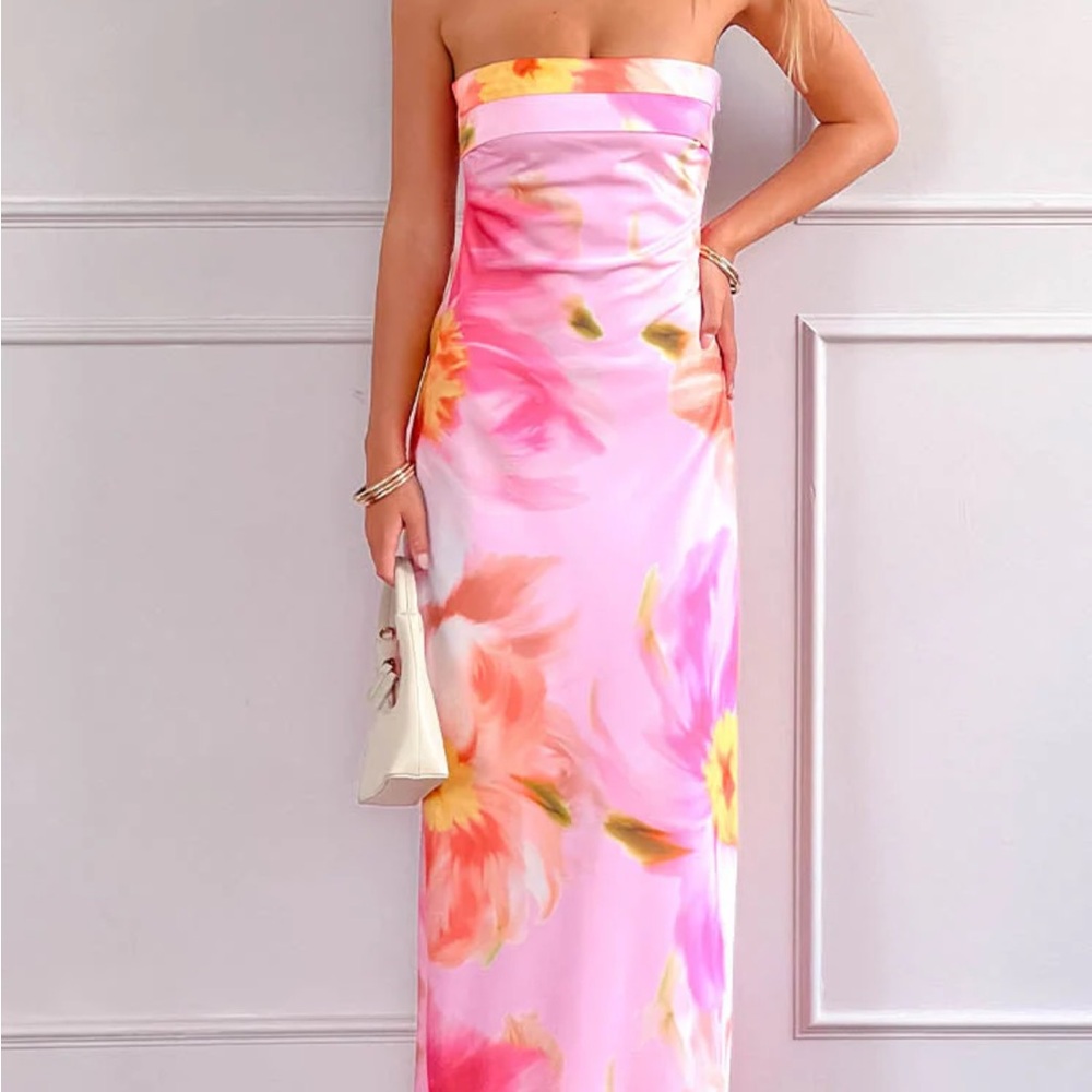 Beginning Boutique Maiah Pink Floral Print Maxi Dress